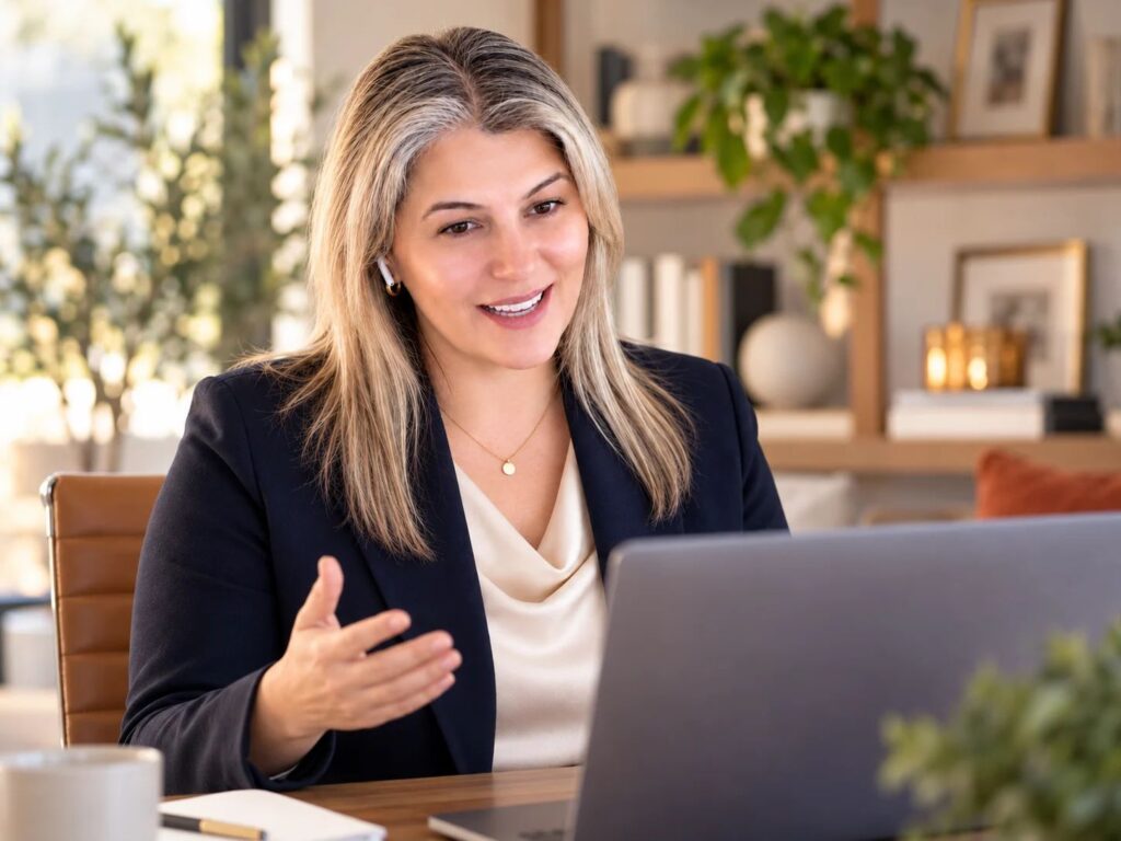 Laura Dohanes, CPA, on a virtual strategy call